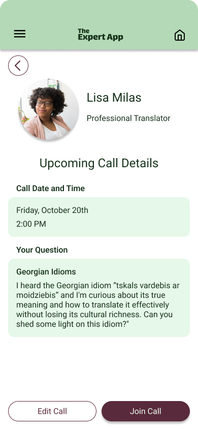 Upcoming Call Details